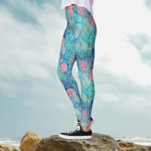 Moderne Ozean Blau Pink Tropische Koralle Wasserfa Leggings