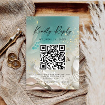 Moderne Ozean-Gezeiten-Hochzeits-QR-Code-RSVP-Kart
