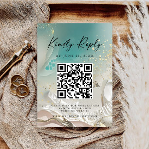 Moderne Ozean-Gezeiten-Hochzeits-QR-Code-RSVP-Kart Save The Date
