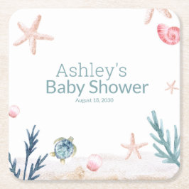 Moderne Ozeanschildkröte Starfish Girl Babydusche Rechteckiger Pappuntersetzer