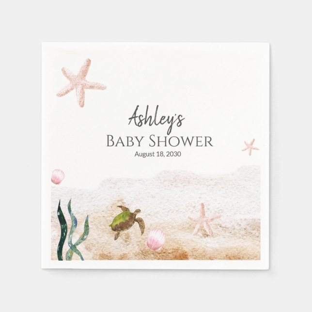 Moderne Ozeanschildkröte Starfish Girl Babydusche Serviette (Vorderseite)