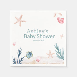 Moderne Ozeanschildkröte Starfish Girl Babydusche Serviette