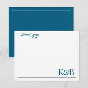 Moderne Paare Initialen Blau Hochzeit Danke Mitteilungskarte