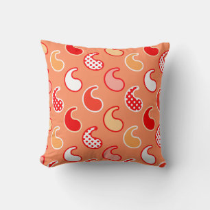 Moderne Paisley-Muster, Korallenorange und Weiß Kissen