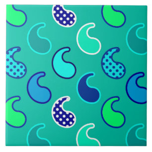 Moderne Paisley-Muster, Türkis, Blau und Aqua Fliese