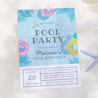 Moderne Palm Blätter & Ananas Pool Geburtstagspart Einladung