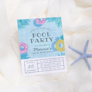 Moderne Palm Blätter & Ananas Pool Party Geburtsta Einladungspostkarte