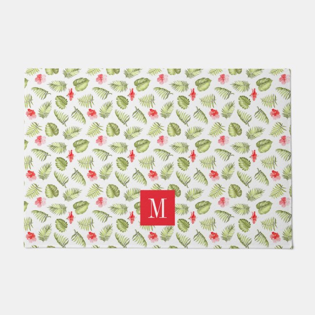 Moderne Palm Blätter Monogram Fußmatte (Vorderseite)