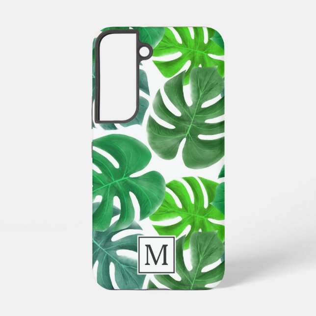 Moderne Palm Blätter Muster Monogram Samsung Galaxy Hülle (Rückseite)