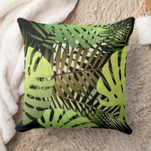 Moderne Palm Blätter Tropischer Dschungel Schwarz Kissen