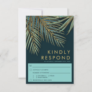 Moderne Palm Gold Aquamarin Beach Hochzeitsfeier RSVP Karte