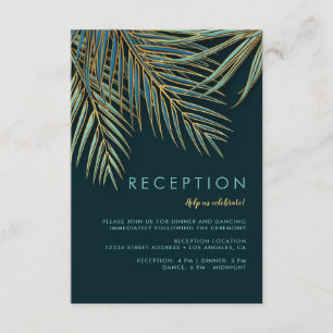 Moderne Palm Gold Green Tropical Beach Hochzeit Begleitkarte