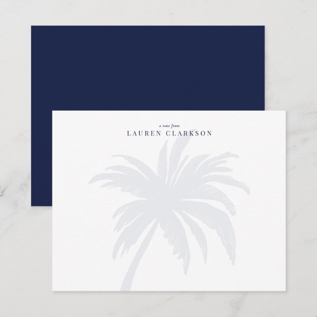 Moderne Palm Tree mit Navy Typografy Note Card Einladung (Vorne/Hinten)
