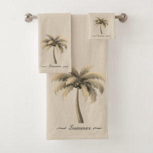 Moderne Palm Tree & Script auf Beige Badhandtuch Set