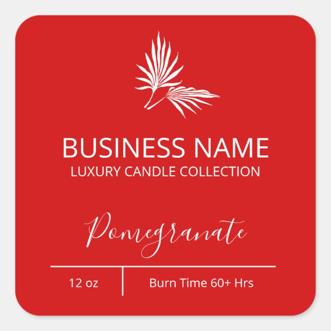 Moderne Palmblättrige Granatapfelbleche Quadratischer Aufkleber (Vorderseite)