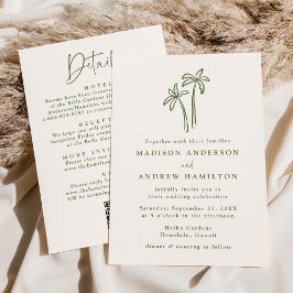 Moderne Palmen Creme QR Code in einer Hochzeit Einladung