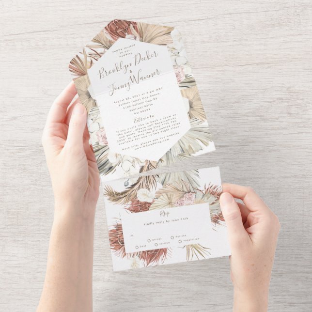 Moderne Pampas Boho Floral Tropical Desert Wedding All In One Einladung (Abreißtisch)