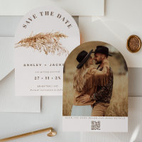 Moderne Pampas-Gras-Hochzeit spart die Datumskarte