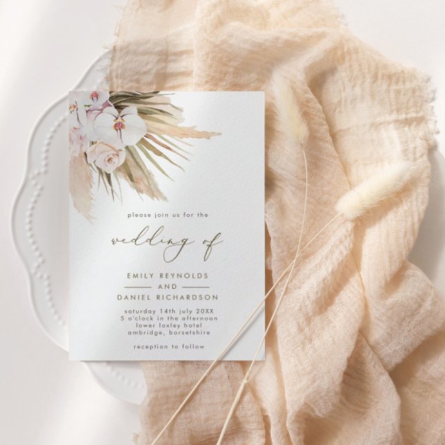 Moderne Pampas Grass & Calligrafy Wedding Einladung (Von Creator hochgeladen)