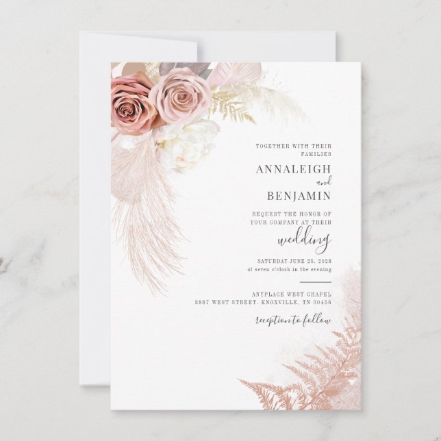 Moderne Pampas Grass Script getrocknete Palmen Hoc Einladung (Vorderseite)