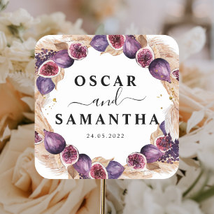 Moderne Pampas & Lila Figes Schönheitsrahmen Quadratischer Aufkleber