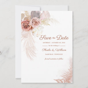 Moderne Pampasgras-Blumen-Script Save The Date