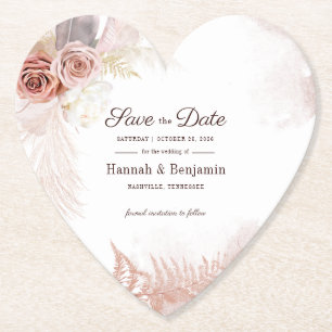 Moderne Pampasgras-Blumen-Script Save The Date Untersetzer