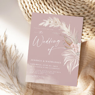 Moderne Pampasgras Blush-Rosen-Blumen Boho-Hochzei Einladung