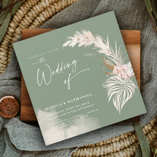 Moderne Pampasgras-Salbei-Grün-Boho-Floral Magneteinladung