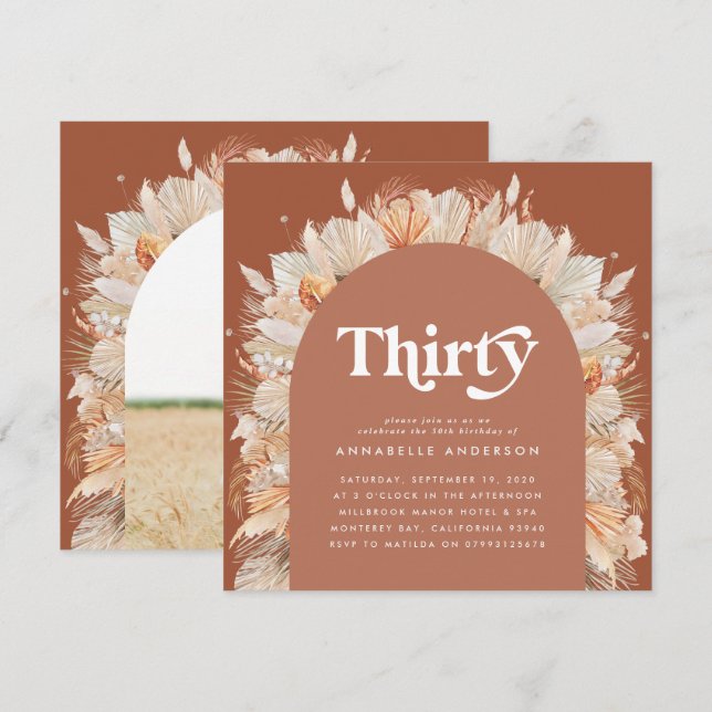 Moderne Pampasgras Terracotta 30. Geburtstag Foto (Vorne/Hinten)