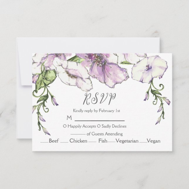 Moderne Pansy Wedding RSVP Karte (Vorderseite)