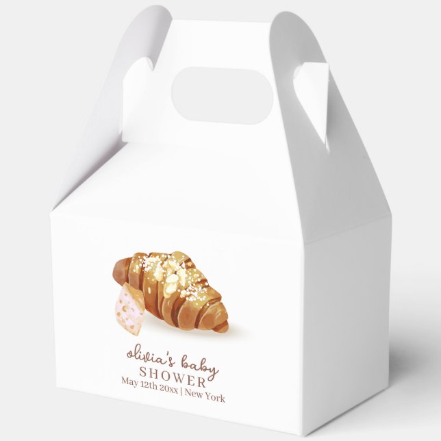 Moderne Pariser Bäckerei Konditorei Croissant Baby Geschenkschachtel (Rückseite)