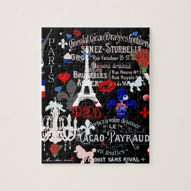 Moderne Pariser französische schwarze Collage Puzzle (Vertikal)