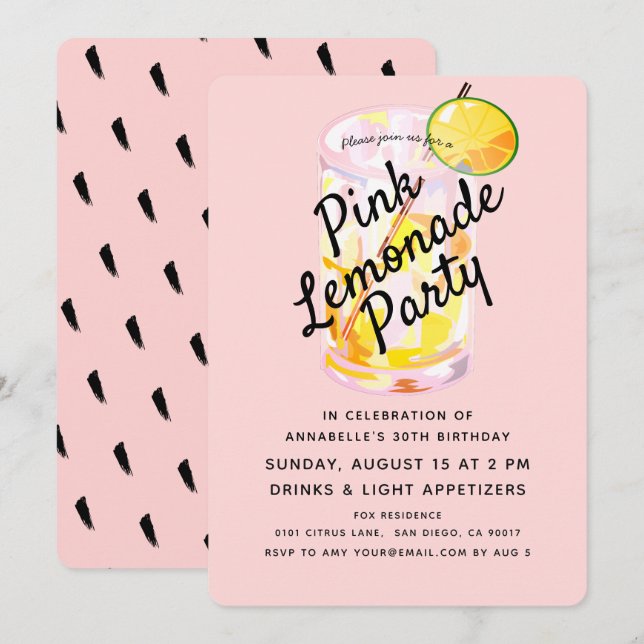 Moderne Party Einladung Blush Pink Lemonade (Vorne/Hinten)