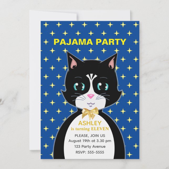 Moderne Party Einladung Cat Pajama (Vorderseite)