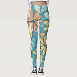 Moderne Pastel abstrakte Blume in blau-gelb beige Leggings