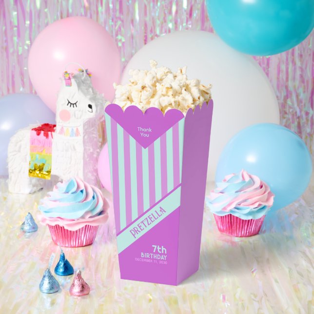 Moderne Pastel Aquamarin Pink Streifen Popcorn Gef Geschenkschachtel (Party)