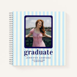 Moderne Pastel Blue Stripes Foto Abschluss Guest Notizbuch
