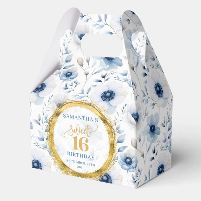Moderne Pastel Blue Sweet 16 Gold Glitzer Fevor Bo Geschenkschachtel (Modern Pastel Blue Sweet 16 Gold Glitter Favor Box)