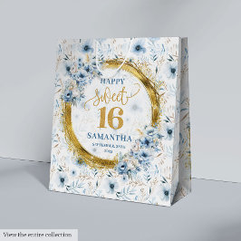 Moderne Pastel Blue Sweet 16 Gold Glitzer Geschenk Mittlere Geschenktüte