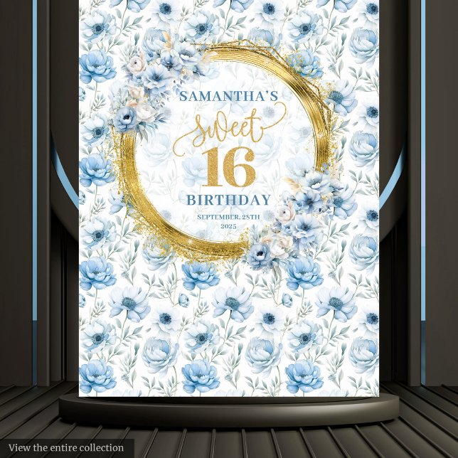 Moderne Pastel Blue Sweet 16 Gold Glitzer Hintergr Wandteppich (Modern Pastel Blue Sweet 16 Gold Glitter Backdrop)