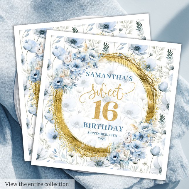 Moderne Pastel Blue Sweet 16 Napkin Gold Sparkes Serviette (Modern Pastel Blue Sweet 16 Napkin Gold Sparkes)