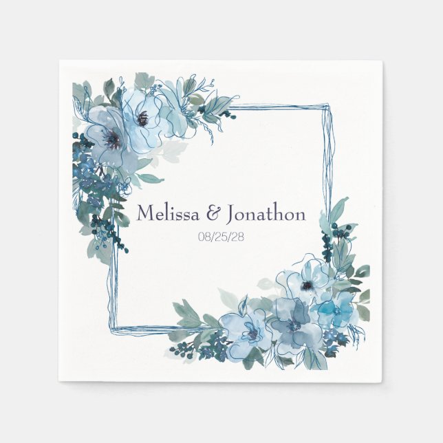 Moderne Pastel Blue Watercolor Rose Hochzeit von N Serviette (Vorderseite)
