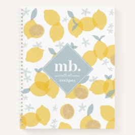 Moderne Pastel Citrus Zitronen Monogram Rezept Notizbuch