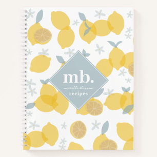 Moderne Pastel Citrus Zitronen Monogram Rezept Notizbuch