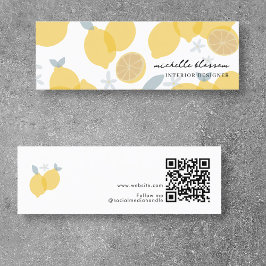 Moderne Pastel Citrus Zitronen QR Code Minimal Mini Visitenkarte