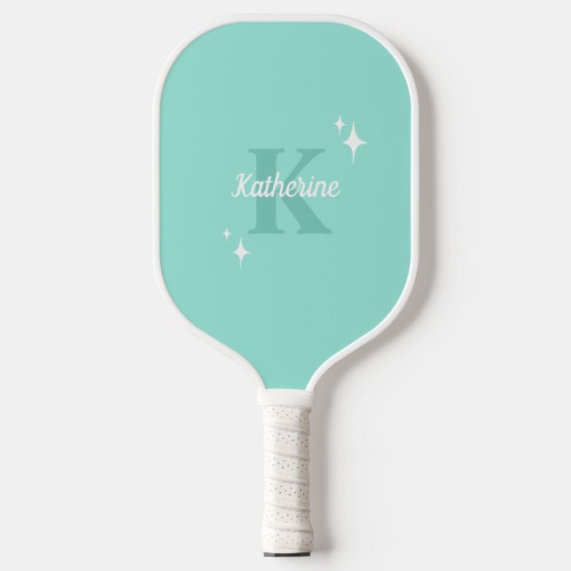 Moderne Pastel Mint Mit Monogramm Feminine Pickleball Schläger (Vorderseite)