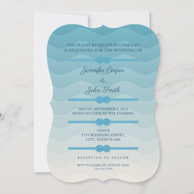 Moderne Pastel Ombre Blue Wave Wedding Einladung (Vorderseite)