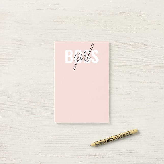 Moderne Pastel Pink Girl Boss Phrase Post-it Klebezettel (Auf Schreibtisch)