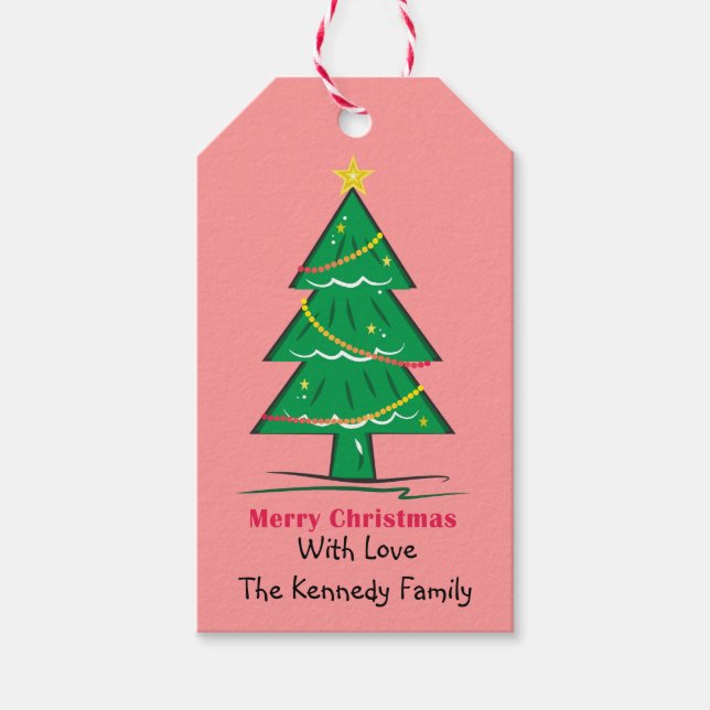 Moderne Pastel Pink Liebe Frieden Weihnachtsbaum Geschenkanhänger (Vorderseite)